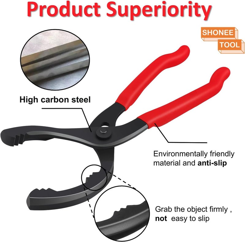 Shonee Oil Filter Wrench (L:12", Jaw Capacity: 60mm to 102mm), Automotive Oil Filter Removal Tool for Oil Change, Adjustable Fuel Filter Wrench Plier (1 Set) - Image 2